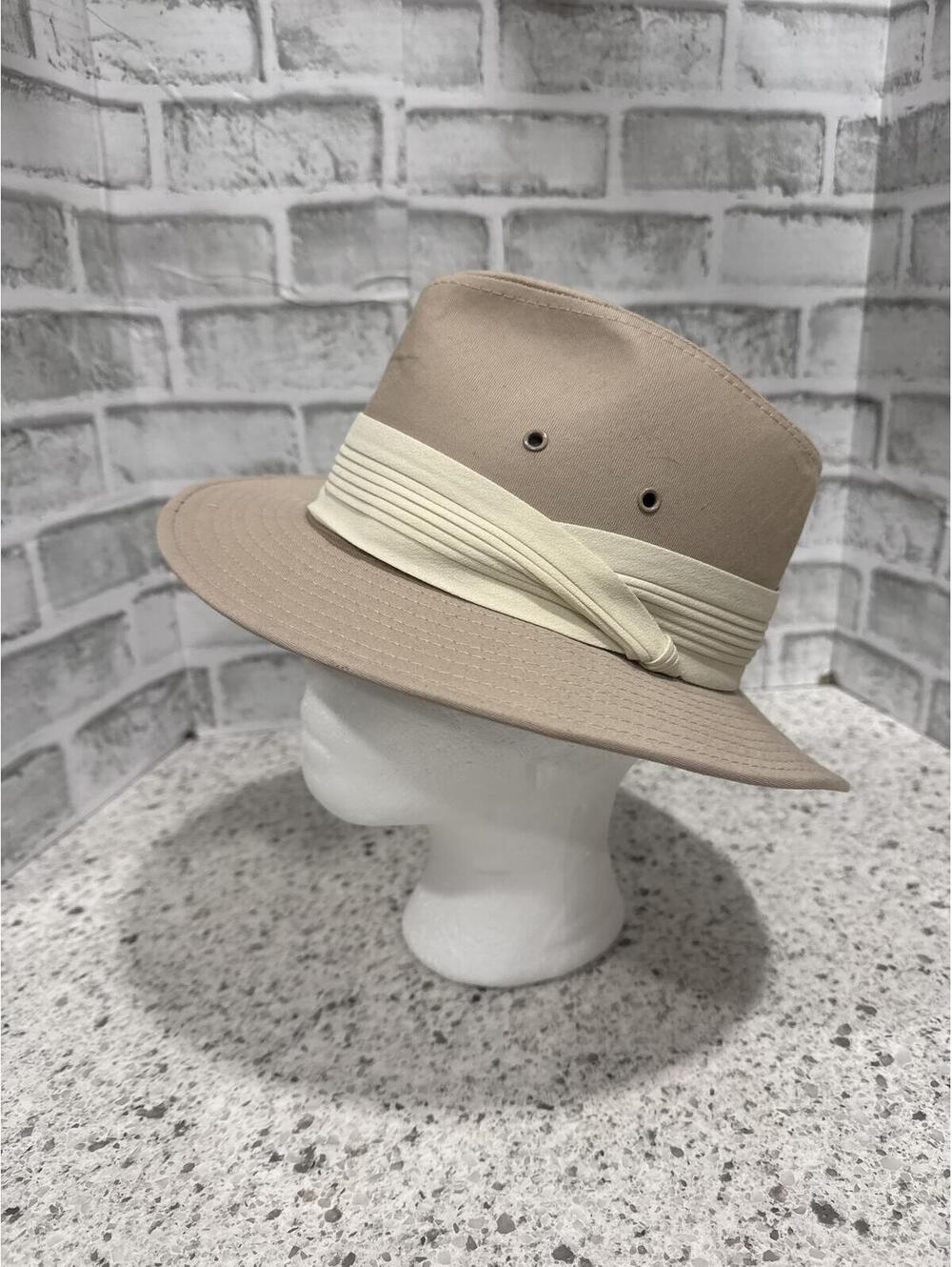 Doreman Pacific Beige Safari Fedora Hat with Cream Band, Size S